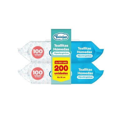 TOALLITAS HÚMEDAS HIPOALERGÉNICAS PARA BEBÉ TUINIES 2 X 100 UND