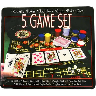 JUEGO MESA DE POKER 5 EN 1. DE CARTAS CON RULETA