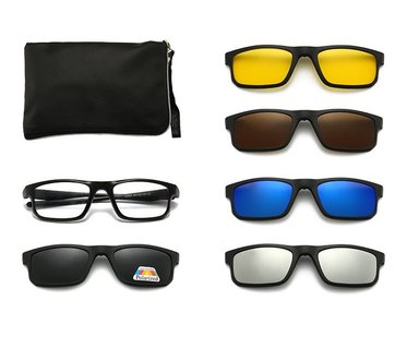 LENTES NEGRO 6 EN 1 CON CORREA MAGNETICA MODELO DEPORTIVO