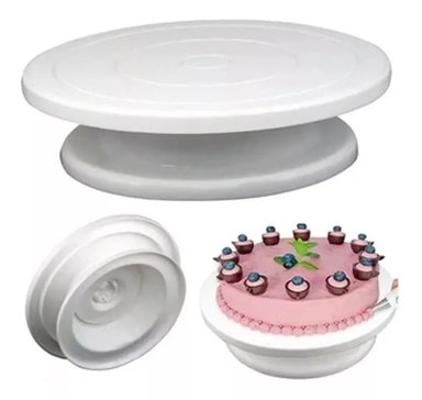 PLATO BLANCO BASE GIRATORIA DISEÑAR TORTA 28 CM DIAMETRO