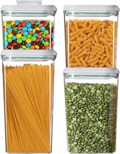 DISPENSADOR TRANSPARENTE ORGANIZADORES COCINA SET 4 FRASCOS HERMETICOS ALIMENTOS