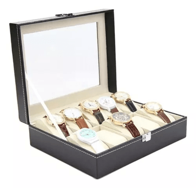 JOYERO CAJA PORTA RELOJ 12 UNIDADES ORGANIZADOR UNISEX NEGRO MATE