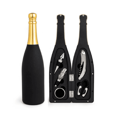 SACACORCHOS DE VINO EN FORMA DE BOTELLA Y JUEGO DE ACCESORIO