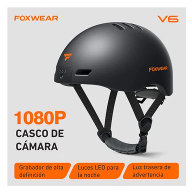 CASCO CICLISMO V6 NEGRO CICLISTA CON CÁMARA GRABADORA LUCES LED FOXWEAR BICICLETA - 2