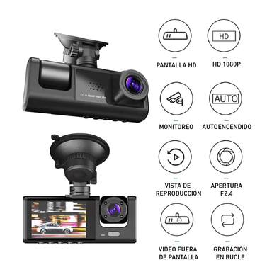CÁMARA GRABADORA PARA TABLERO DE CARRO 3 LENTES HD VISIÓN NOCTURNA T717W - 8