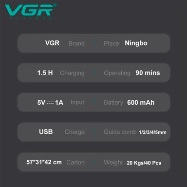 MAQUINA CORTE PELO 3 3N 1 VGR V-366 INALAMBRICO - 6