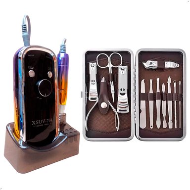 PULIDOR DE UÑAS ELÉCTRICO PORTATIL Y SET DE MANICURA 12 PZS