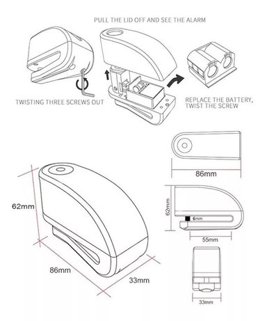 CANDADO DISCO CON ALARMA KMASTER MOTOCICLETA BICICLETA - 5