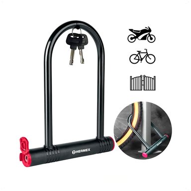 CANDADO TIPO U HERMEX ACERO BICICLETA MOTO SCOOTER PORTONES - 5