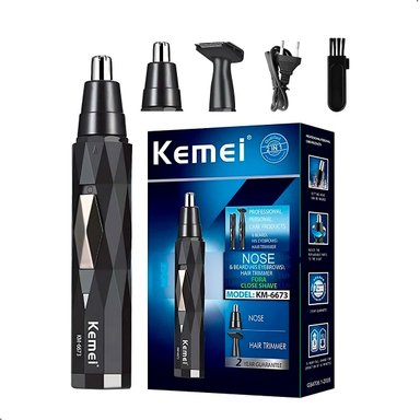 RECORTADOR DE VELLO NASAL OIDO KEMEI KM-6673 2 EN 1 NEGRO