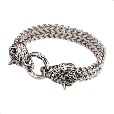 PULSERA CADENA CON CABEZA DE LOBO COLOR PLATA PARA HOMBRE