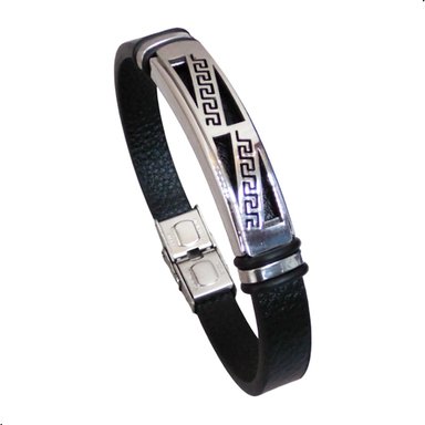 PULSERA CUERO DE MICROFIBRA CON ESCLAVA DE ACERO INOXIDABLE