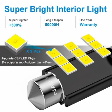 LUCES LED NAOEVO DE SALON INTERIOR AUTO FESTOON CANBUS 36MM CONECTOR C5W - 5