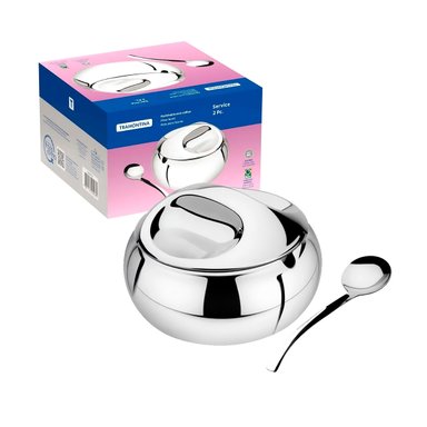 AZUCARERO ELEGANTE TRAMONTINA CON CUCHARITA EN ACERO INOXIDABLE