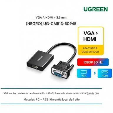 UGREEN CM513 CABLE ADAPTER VGA (MACHO) HDMI (HEMBRA) 0,15M 1080P FULL HD - 2