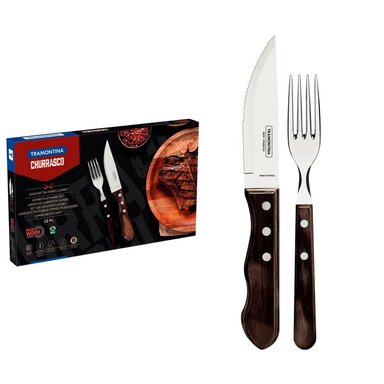 TRAMONTINA JUEGO DE CUBIERTOS CHURRASCO JUMBO 12 PC ACERO INOXIDABLE MANGO MADERA