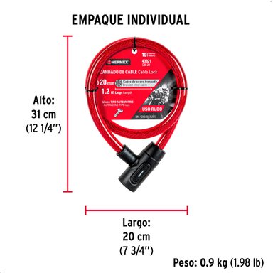 CADENA HERMEX CB-20 CANDADO PARA MOTO ESPESOR 20MM 1.2M - 6