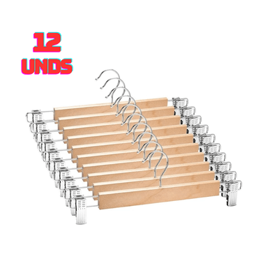 1 DOCENA DE COLGADORES PERCHEROS GANCHOS DE MADERA PARA ROPA