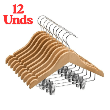 1 DOCENA DE PERCHAS COLGADORES CON GANCHOS PARA VESTIDO, ABRIGO Y CHAQUETA.