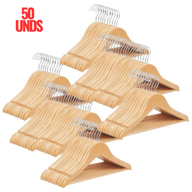 PACK X 50 UNDS DE COLGADORES PERCHAS DE MADERA PARA ROPA DE NIÑOS Y NIÑAS
