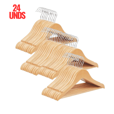 PACK X 24 UNDS DE COLGADORES PERCHAS DE MADERA PARA ROPA DE NIÑOS Y NIÑAS