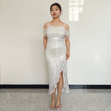 VESTIDO MUJER RINODERINA VT8268 ELEGANTES TELA ELASTICA LENTEJUELAS REGALO