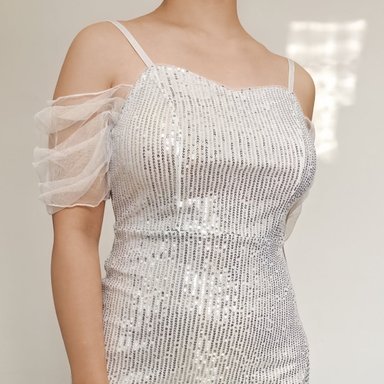 VESTIDO MUJER RINODERINA VT8268 ELEGANTES TELA ELASTICA LENTEJUELAS REGALO - 4