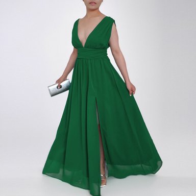 VESTIDO MUJER RINODERINA VT149 ELEGANTE FIESTA CON ABERTURA