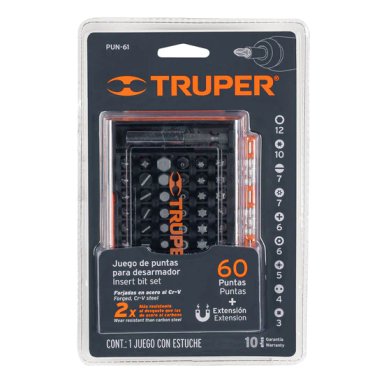 SET DESTORNILLADORES TRUPER PUN-61 INSERT BIT 60 PUNTAS 13 CM