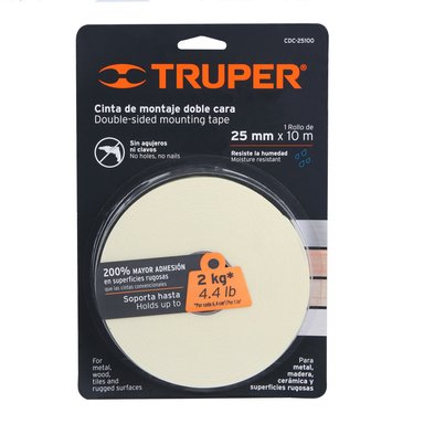 CINTA ADHESIVA TRUPER 11728 DOBLE CONTACTO 10 M X 25 MM