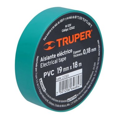 CINTA AISLANTE TRUPER 18M X 19MM VERDE - 12502