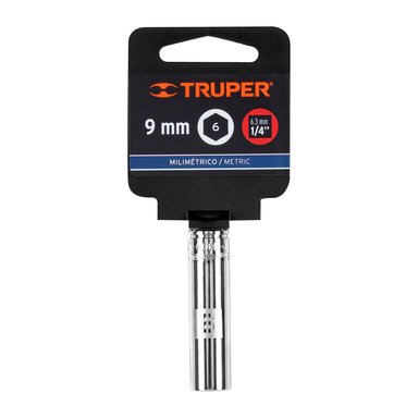 DADO LARGO DE 9 MM, 6 PUNTAS, CUADRO 1/4', TRUPER - 13203