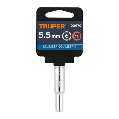DADO TUBULAR HEXAGONAL ENCASTRE 1/4' DE 5.5 MM, TRUPER - 100970