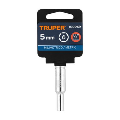 DADO TUBULAR HEXAGONAL ENCASTRE 1/4' DE 5 MM, TRUPER - 100969