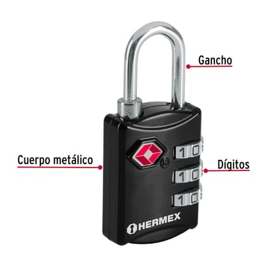 CANDADO MALETERO DE COMBINACIÓN 27 MM SEGURIDAD TSA, BLISTER HERMEX - 46291 - 4
