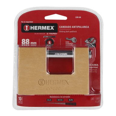 CANDADO HERMEX ANTIPALANCA 88 MM CUERPO DE LATÓN LLAVE TRADICIONAL - 43358