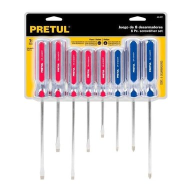 SET DESTORNILLADORES PRETUL ESTRELLAS PLANOS MANGO PVC 20213 8 PIEZAS