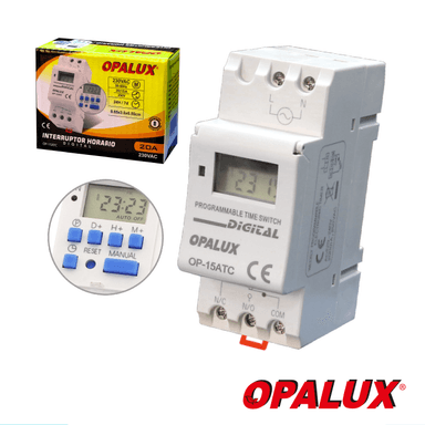 INTERRUPTOR OPALUX HORARIO DIGITAL 230VAC 24H/7D OP-15ATC