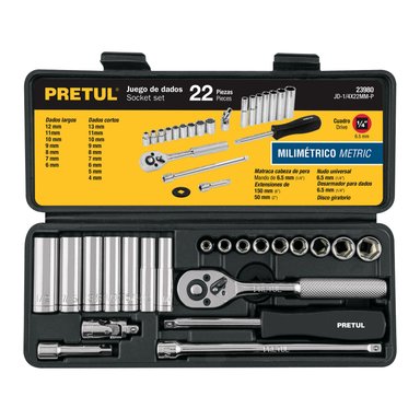 SET 22 HERRAMIENTAS PRETUL 1/4' MM PARA MECÁNICO 23980