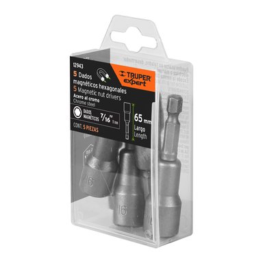 ESTUCHE CON 5 DADOS MAGNÉTICOS DE 7/16' LARGO 2-1/2', TRUPER - 12943