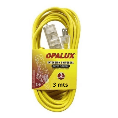 EXTENSIÓN DE TOMA CORRIENTES CON 3 TOMAS, 3 METROS OPALUX OP-FL1203