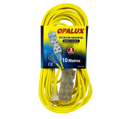 EXTENSIÓN OPALUX TOMA CORRIENTE CON 3 TOMAS 10 METROS OP-FL1210