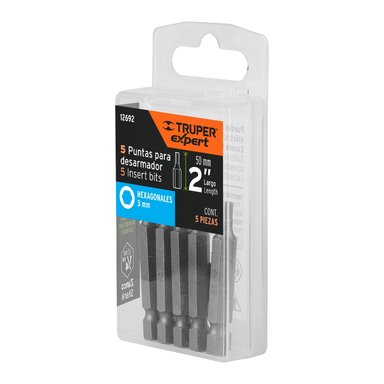 ESTUCHE CON 5 PUNTAS HEXAGONALES DE 3 MM LARGO 2', TRUPER - 12692