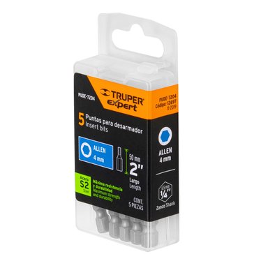 ESTUCHE CON 5 PUNTAS HEXAGONALES DE 4 MM LARGO 2', TRUPER - 12697