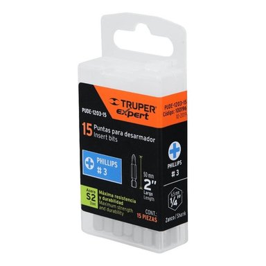 ESTUCHE CON 15 PUNTAS DE CRUZ PH2 LARGO 2', TRUPER - 100195