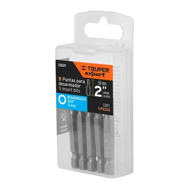 ESTUCHE CON 5 PUNTAS HEXAGONALES DE 3/16MM LARGO 2', TRUPER - 12629