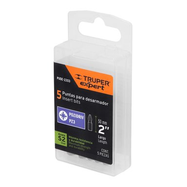 ESTUCHE CON 5 PUNTAS POZIDRIV PZ3 LARGO 2', TRUPER - 12164