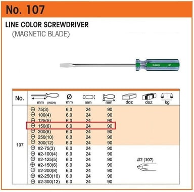 DESARMADOR PLANO 6' (-) 107-6 (1/4'), RUBICON (PIEZA) - 24644 - 2