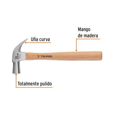 MARTILLO TRUPER CABEZA CÓNICA 29 MM UÑA CURVA MANGO MADERA - 10561 - 2