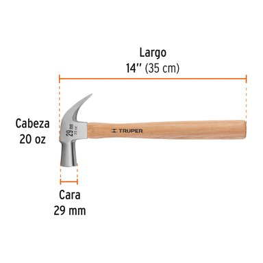 MARTILLO TRUPER CABEZA CÓNICA 29 MM UÑA CURVA MANGO MADERA - 10561 - 3